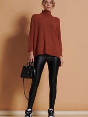 Jolie Moi Brown Loose Fit High Neck Jumper - Image 1 of 5