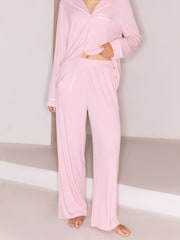Lipsy Collared Soft Touch Rib Button Through Trouser Pyjamas Set - Bild 4 von 5