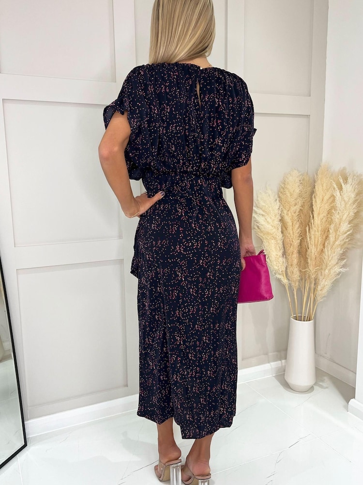 AX Paris Blue Speckled High Low Full Top Midi Dress - Image 2 of 4