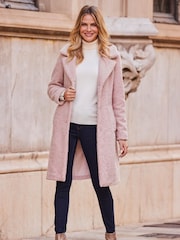 Sosandar Pink Mid Length Borg Coat - Image 1 of 5
