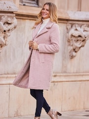 Sosandar Pink Mid Length Borg Coat - Image 3 of 5