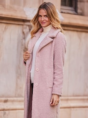 Sosandar Pink Mid Length Borg Coat - Image 4 of 5