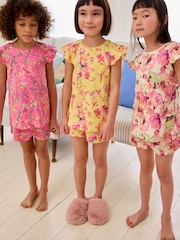 Pink/ Yellow Floral Short Pyjamas 3 Pack (1.5-12yrs) - Image 2 of 12