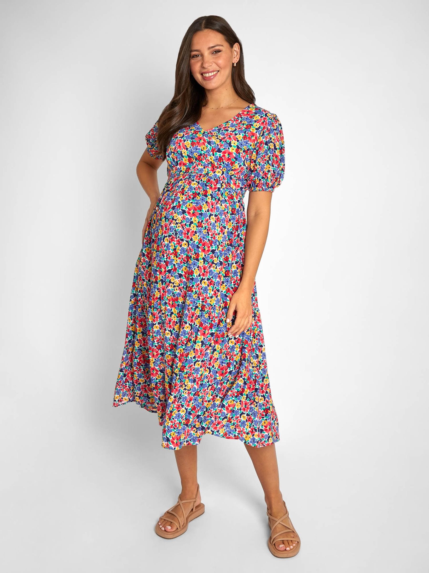 Buy JoJo Maman Bebe Multi Floral Print Tiered Maternity and Nursing Midi Dress from Next Luxembourg