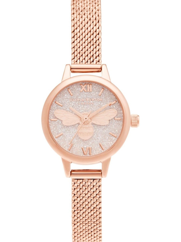 Olivia Burton Rose Gold Mini Lucky Bee Mesh Watch - Image 1 of 3