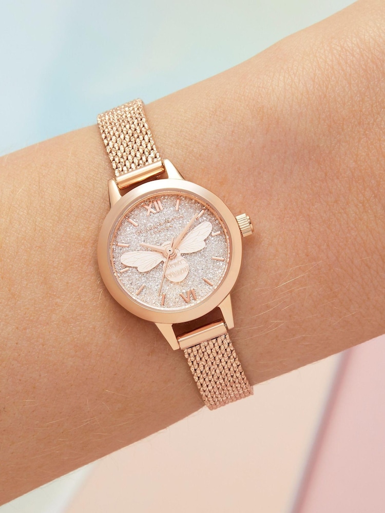 Olivia Burton Rose Gold Mini Lucky Bee Mesh Watch - Image 3 of 3