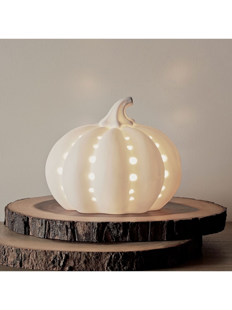 Lights4fun White Ceramic Pumpkin Light - Image 1 of 3