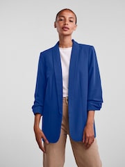 PIECES Blue Relaxed Ruched Sleeve Workwear Blazer - Image 1 of 6