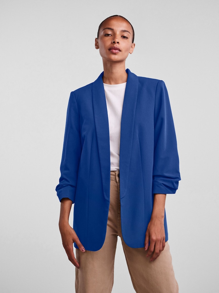 PIECES Blue Relaxed Ruched Sleeve Workwear Blazer - Image 1 of 6
