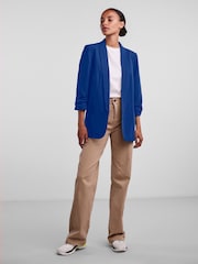 PIECES Blue Relaxed Ruched Sleeve Workwear Blazer - Image 2 of 6
