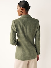Sage Green Bouclé Fitted Double Breasted Blazer - Image 3 of 6