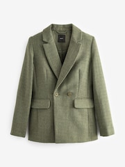Sage Green Bouclé Fitted Double Breasted Blazer - Image 5 of 6