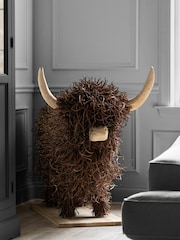 Voyage Brown Large Highland Cow Willow Wooden Sculpture - Image 1 of 4