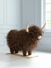 Voyage Brown Large Highland Cow Willow Wooden Sculpture - Image 2 of 4