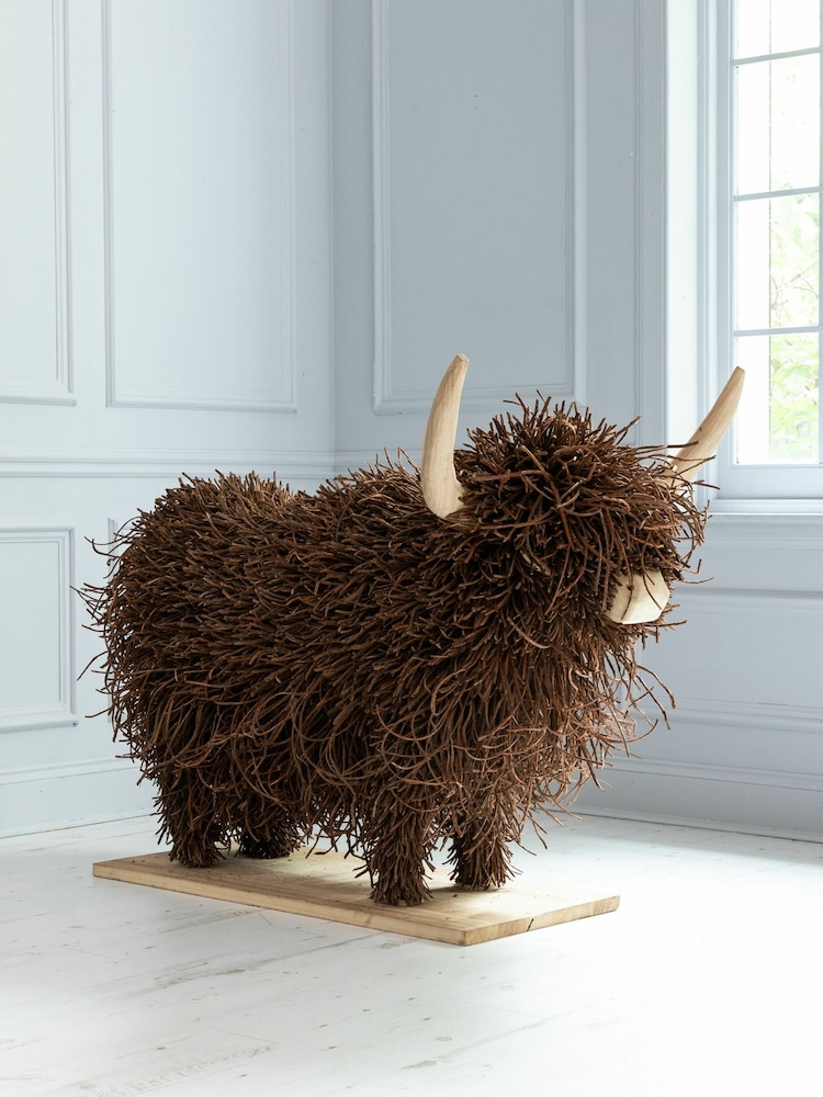 Voyage Brown Large Highland Cow Willow Wooden Sculpture - Image 2 of 4