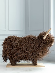 Voyage Brown Large Highland Cow Willow Wooden Sculpture - Image 3 of 4