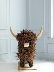 Voyage Brown Large Highland Cow Willow Wooden Sculpture - Image 4 of 4