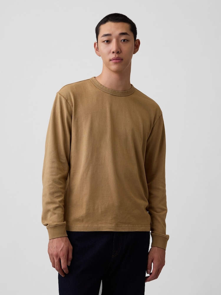 Gap Tan Brown Heavyweight Relaxed Long Sleeve T-Shirt - Image 1 of 4 Gap Tan Brown Heavyweight Relaxed Long Sleeve T-Shirt - Image 1 of 4