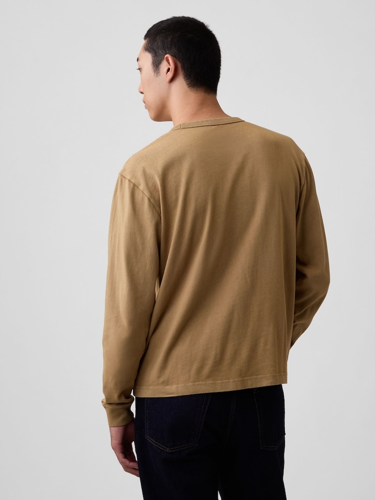 Gap Tan Brown Heavyweight Relaxed Long Sleeve T-Shirt - Image 2 of 4 Gap Tan Brown Heavyweight Relaxed Long Sleeve T-Shirt - Image 2 of 4