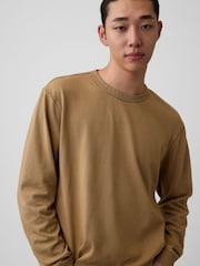 Gap Tan Brown Heavyweight Relaxed Long Sleeve T-Shirt - Image 4 of 4