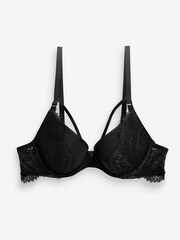 Black Push Up Pad Plunge Glamour Lace Wired Strappy Bra - Image 4 of 5