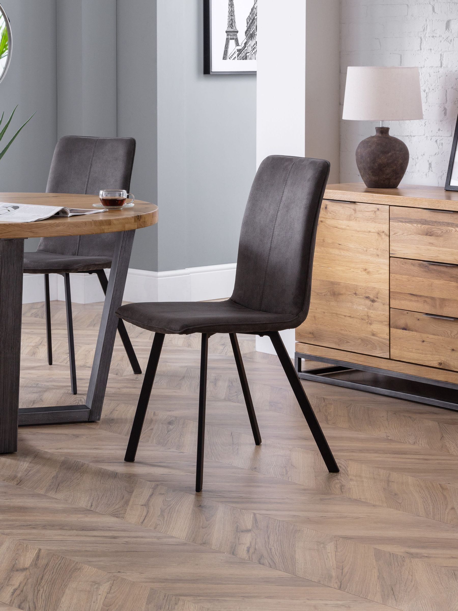 B&Q - Monroe Upholstered Dining Chair (Set Of 2)Charcoal Grey Faux Suede - Image 5