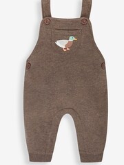 JoJo Maman Bébé Marl Brown Duck Boys' Sausage Dog Appliqué Pocket Dungarees & Top Set - Image 2 of 5