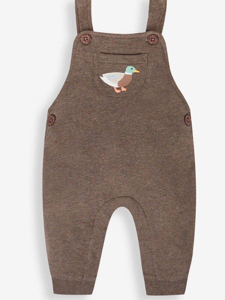 JoJo Maman Bébé Marl Brown Duck Boys' Sausage Dog Appliqué Pocket Dungarees & Top Set - Image 2 of 5