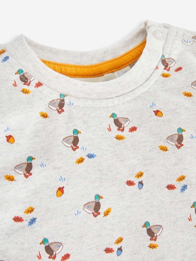 JoJo Maman Bébé Marl Brown Duck Boys' Sausage Dog Appliqué Pocket Dungarees & Top Set - Image 5 of 5