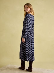 Joules Nia Navy Blue Floral V-Neck Long Sleeve Midaxi Dress - Image 2 of 6