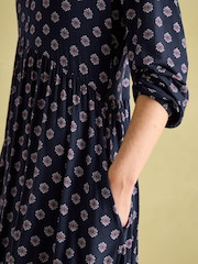 Joules Nia Navy Blue Floral V-Neck Long Sleeve Midaxi Dress - Image 5 of 6