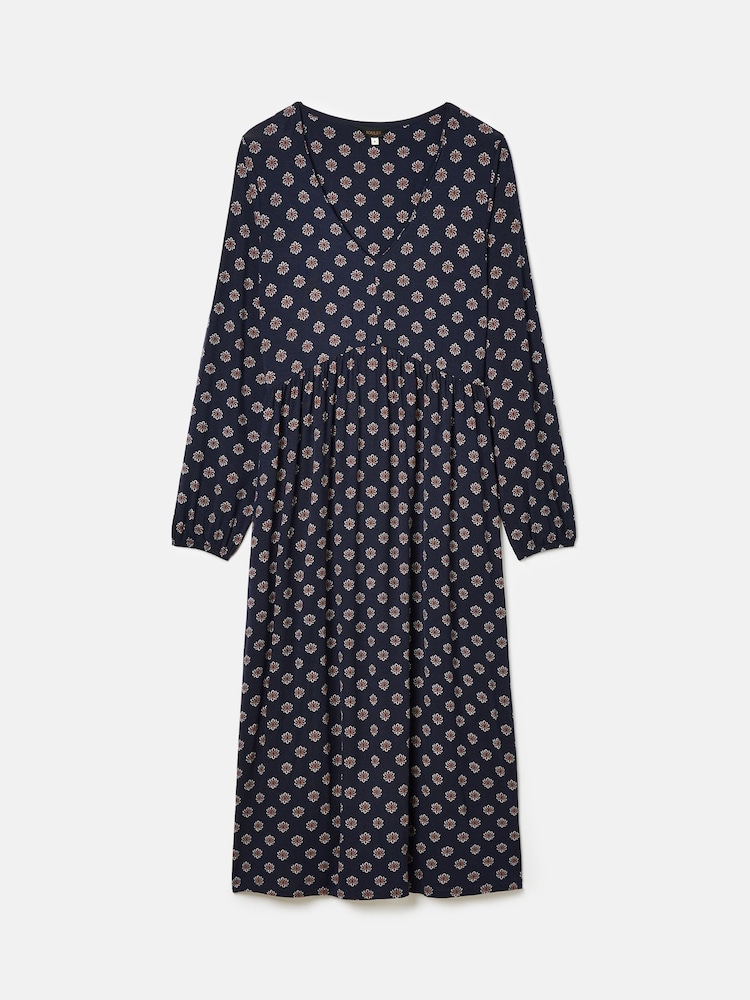Joules Nia Navy Blue Floral V-Neck Long Sleeve Midaxi Dress - Image 6 of 6