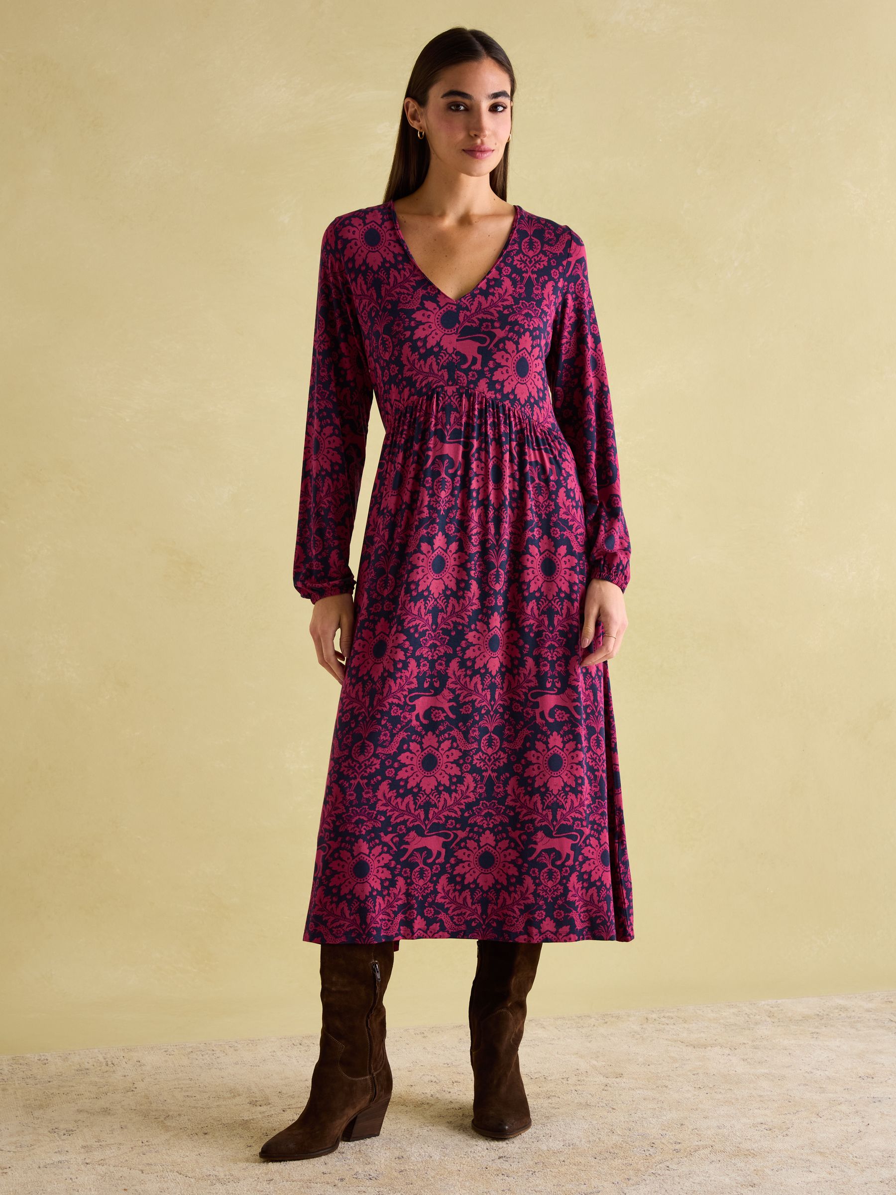 Joules Nia Red Navy Long Sleeve Midaxi Dress