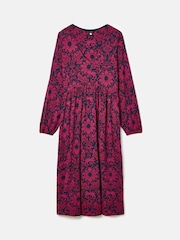 Joules Nia Red & Navy V-Neck Long Sleeve Midaxi Dress - Image 7 of 7
