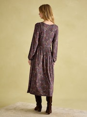 Joules Nia Navy/Burgundy Long Sleeve Midaxi Dress - Image 1 of 3