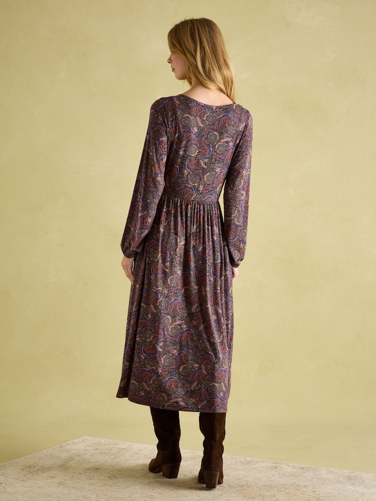 Joules Nia Navy/Burgundy Long Sleeve Midaxi Dress - Image 1 of 3
