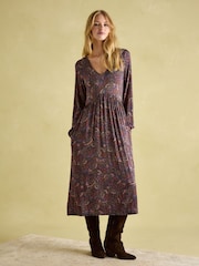 Joules Nia Navy/Burgundy Long Sleeve Midaxi Dress - Image 2 of 3
