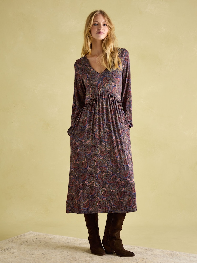 Joules Nia Navy/Burgundy Long Sleeve Midaxi Dress - Image 2 of 3