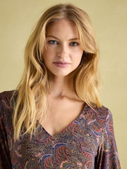 Joules Nia Navy/Burgundy Long Sleeve Midaxi Dress - Image 3 of 3