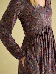 Joules Nia Navy/Burgundy Long Sleeve Midaxi Dress - Image 5 of 6