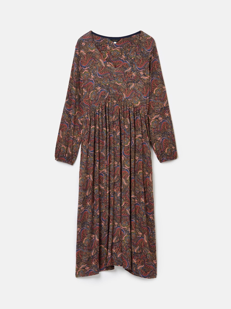 Joules Nia Navy/Burgundy Long Sleeve Midaxi Dress - Image 6 of 6