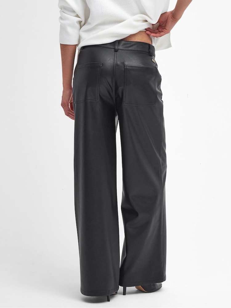 Barbour® International Aria Wide Leg Faux Leather Black Trousers - Image 2 of 6