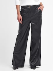 Barbour® International Aria Wide Leg Faux Leather Black Trousers - Image 3 of 6