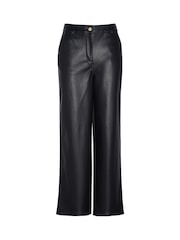 Barbour® International Aria Wide Leg Faux Leather Black Trousers - Image 6 of 6