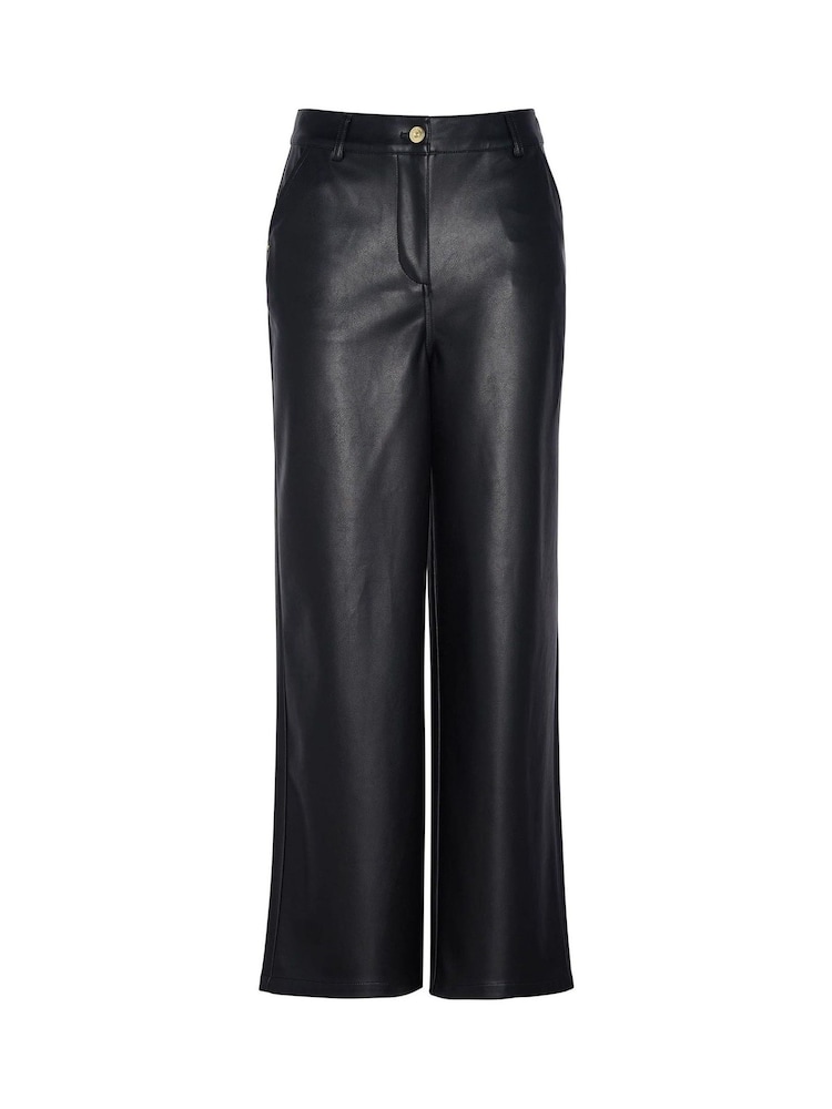 Barbour® International Aria Wide Leg Faux Leather Black Trousers - Image 6 of 6