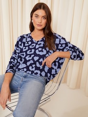 Friends Like These Bright Blue Animal Soft Jersey V Neck Long Sleeve Tunic Top - Image 1 of 1