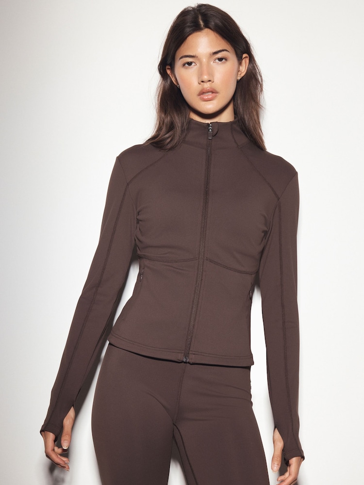 Chocolate Brown Active Balance Zip Through Jacket - Image 1 of 7
