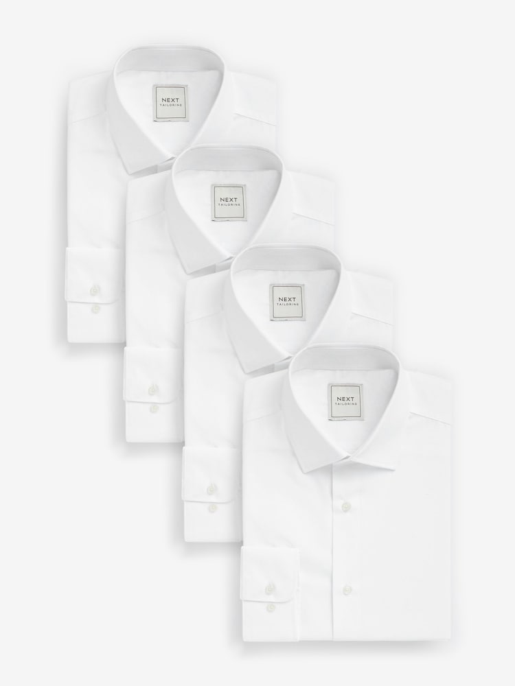 White Slim Fit Easy Care Single Cuff Smart Shirts 4 Pack - Image 1 of 6