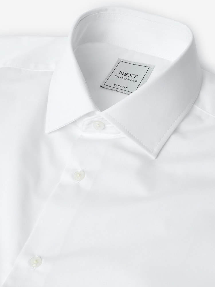 White Slim Fit Easy Care Single Cuff Smart Shirts 4 Pack - Image 2 of 6