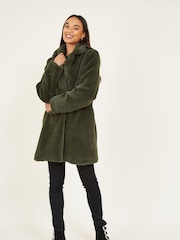 Yumi Khaki Green Faux Fur Coat - Image 2 of 5